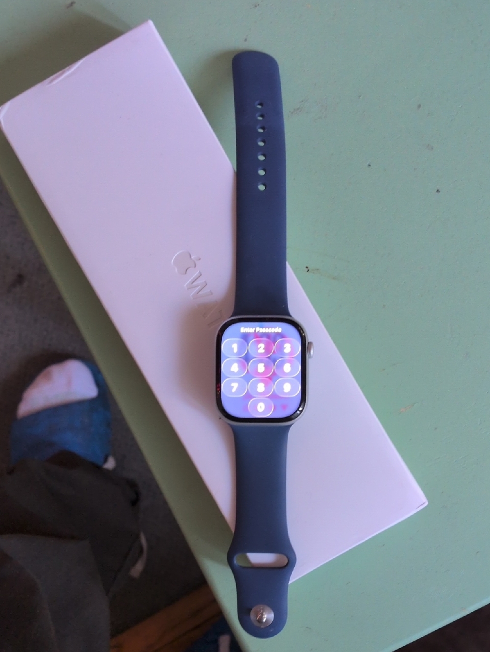 Apple Watch with Dark Blue Silicone Band